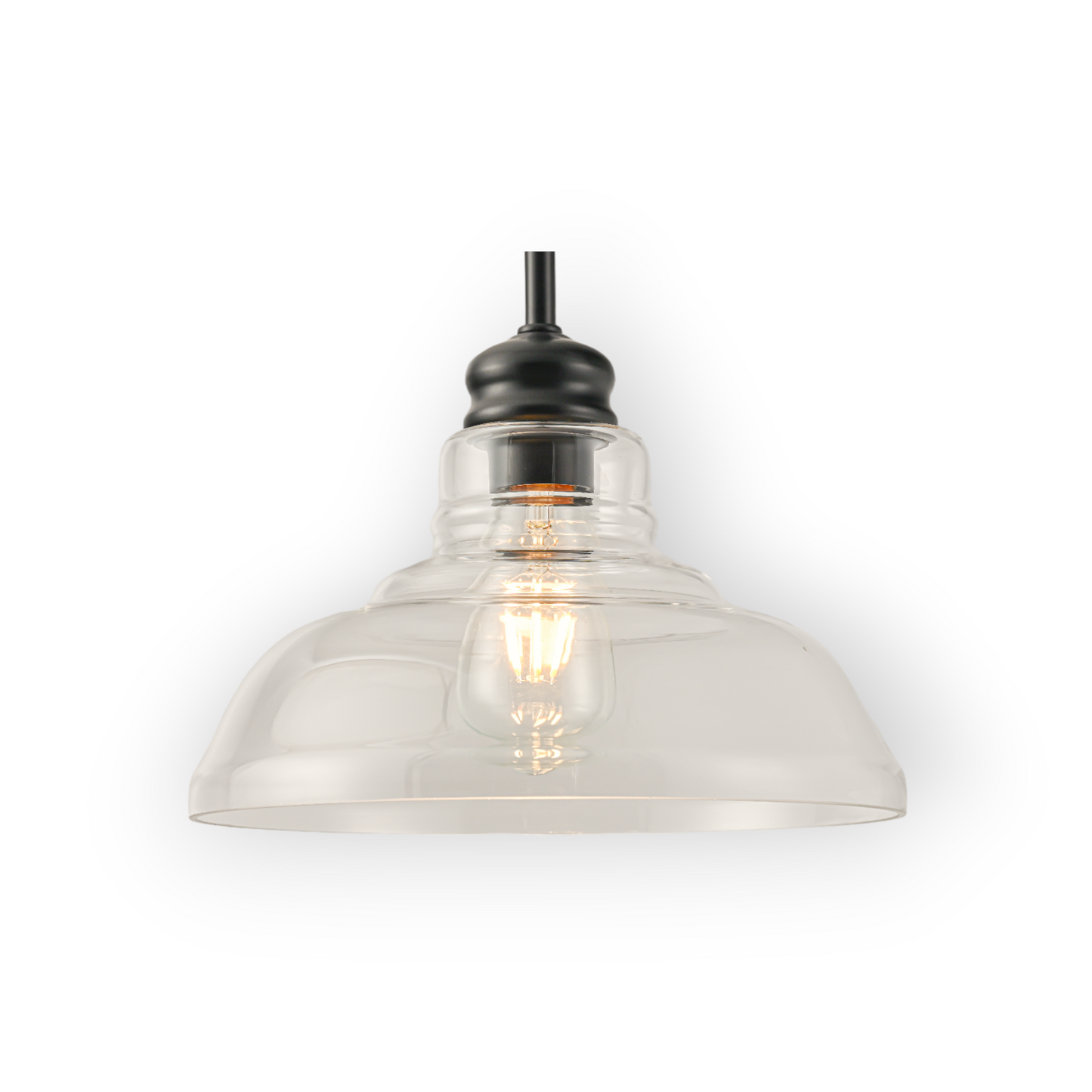 This image features the Espen 1L Pendant, with a classic clear glass dome shade suspended from a sleek black rod, offering a clean and timeless design that beautifully complements both modern and traditional interiors.