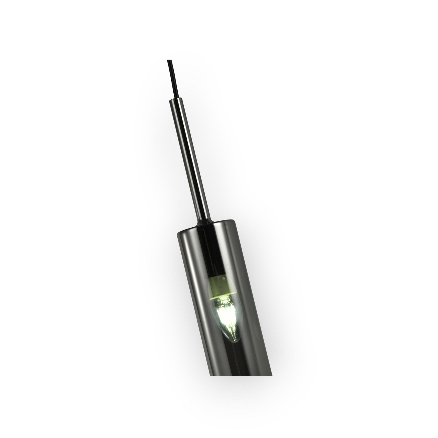 The image presents a sleek and modern wall-mounted light fixture featuring a minimalist design. The light has a cylindrical body with a dark finish, attached to a matching rounded wall mount via a slim, angular arm. A single bulb is visible at the lower end of the cylinder, illuminating downwards to create a focused beam of light. This fixture combines functionality with a contemporary aesthetic, making it ideal for modern interior spaces that emphasize clean lines and simple forms.