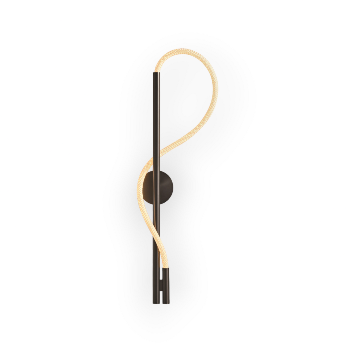 Capture the modern aesthetic of the Soren Linear Wall Light, showcasing a slender black support with a gracefully spiraled golden cord. This wall light melds functional lighting with sculptural form, perfect for contemporary interiors.
