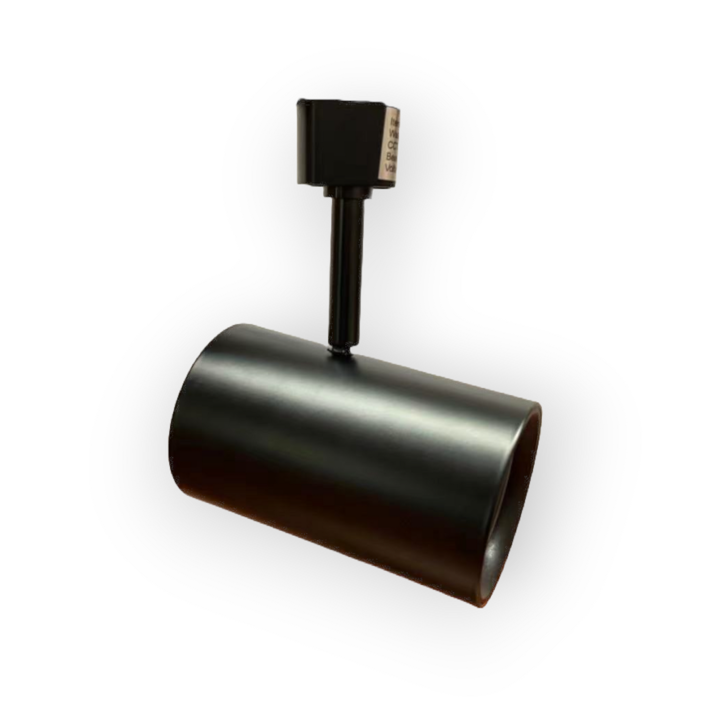 The image shows two cylindrical track lights. The first one is finished in black with a matte texture, equipped with a rod attachment connecting to the cylindrical body. The second one is in white, featuring a clear lens at the end of the cylinder, also with a rod attachment. Both designs emphasize simplicity and functionality, suitable for modern interior settings.