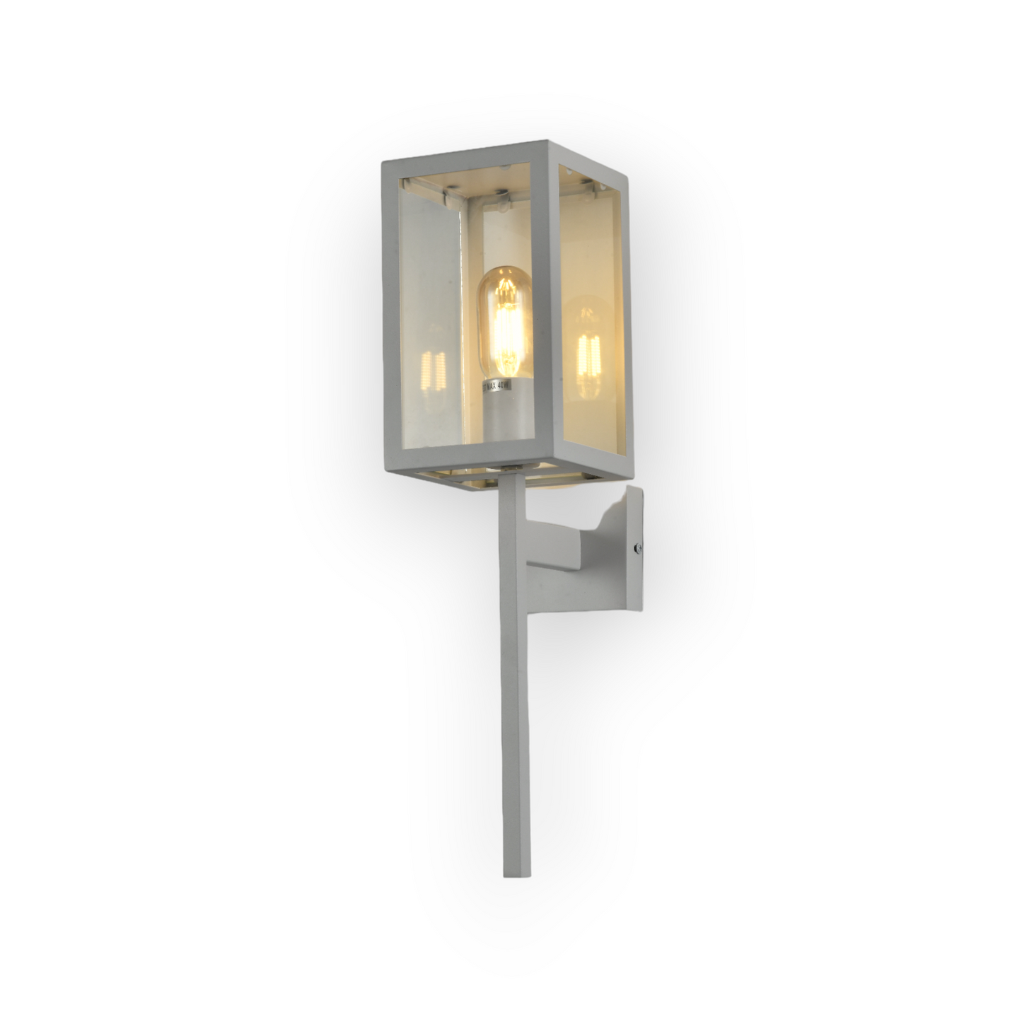 A contemporary Weston wall light featuring a matte black finish and clear glass enclosure that allows the Edison-style bulb within to become a focal point of the design. The wall light's clean lines and industrial influence are well-suited to modern decor themes.