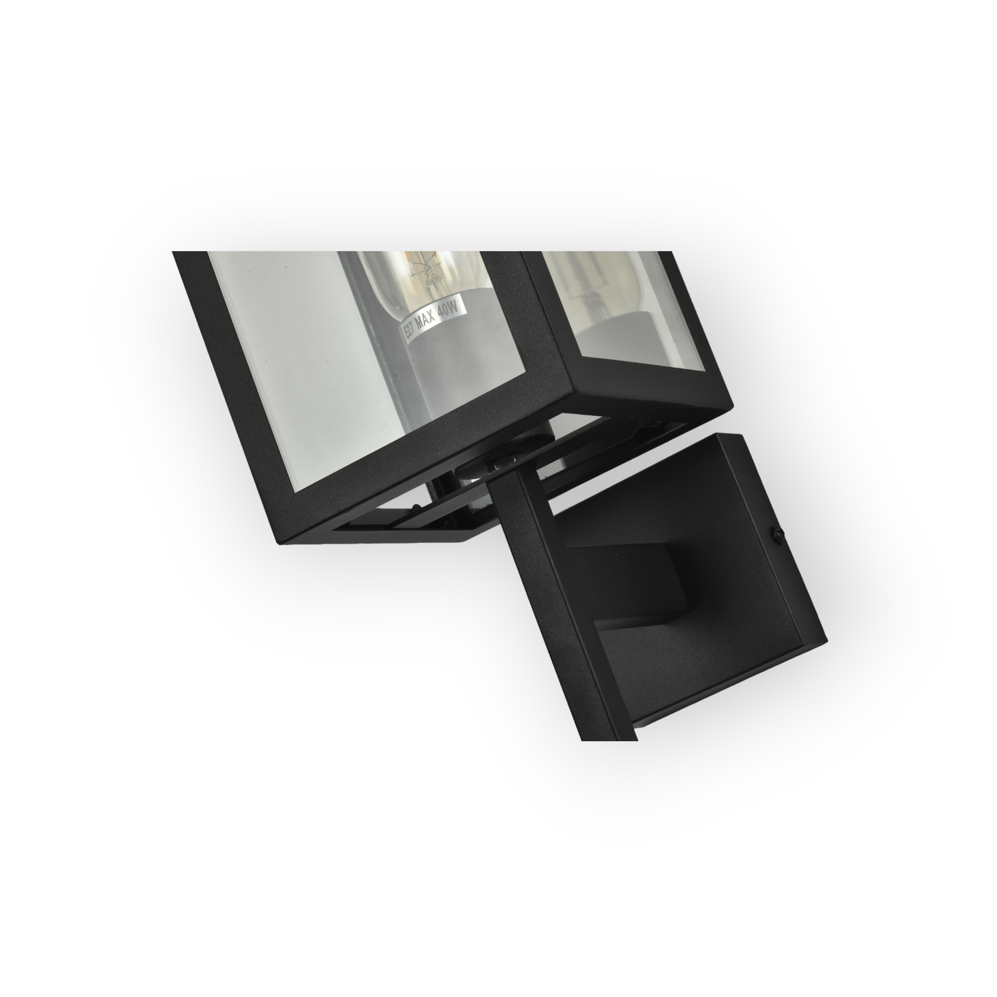 A contemporary Weston wall light featuring a matte black finish and clear glass enclosure that allows the Edison-style bulb within to become a focal point of the design. The wall light's clean lines and industrial influence are well-suited to modern decor themes.