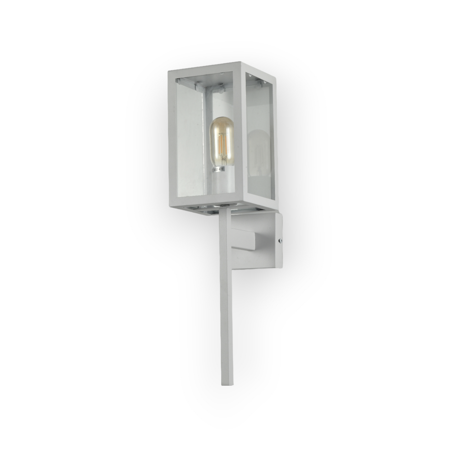 A contemporary Weston wall light featuring a matte black finish and clear glass enclosure that allows the Edison-style bulb within to become a focal point of the design. The wall light's clean lines and industrial influence are well-suited to modern decor themes.