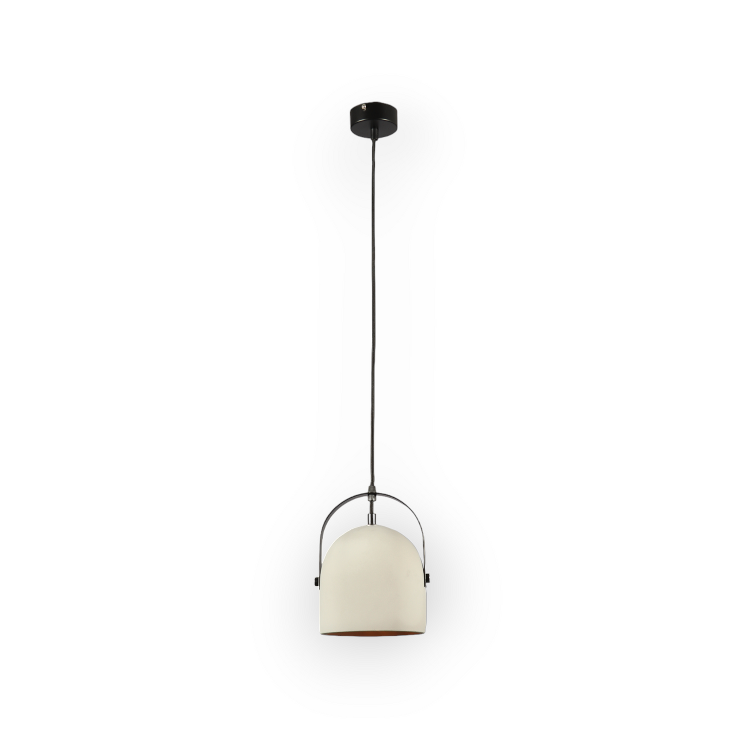 Image displaying the Basalt Bell Stone pendant light, featuring a premium black aluminum exterior in a bell shape with a textured, stone-like interior, casting a warm, inviting glow in a modern room setting.