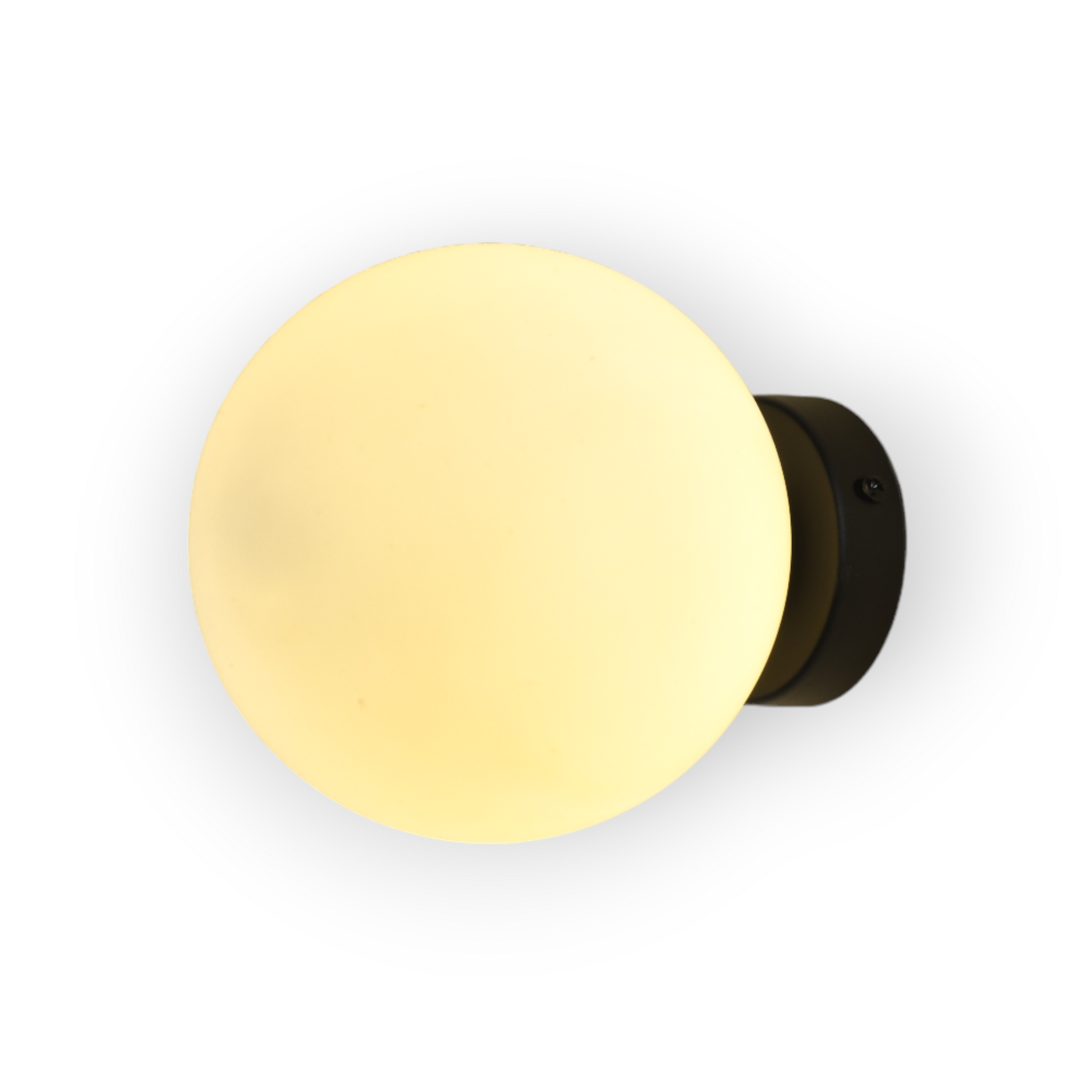 The image displays the Elio Wall Light, a minimalist fixture featuring a base and a frosted glass globe that diffuses light evenly, creating a soft and welcoming ambiance suitable for various interior settings.