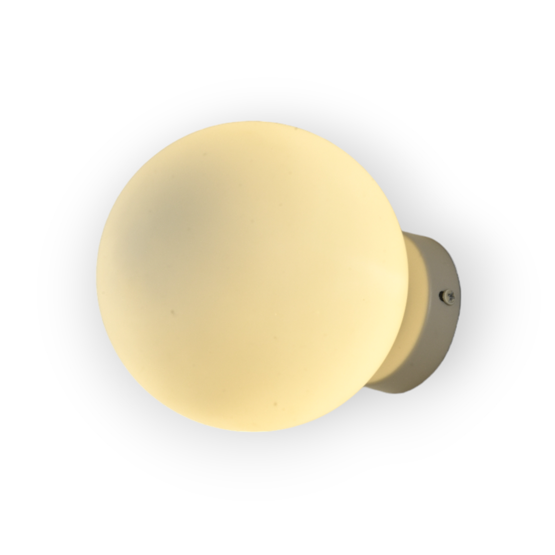 The image displays the Elio Wall Light, a minimalist fixture featuring a base and a frosted glass globe that diffuses light evenly, creating a soft and welcoming ambiance suitable for various interior settings.