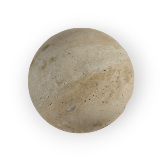 This image showcases the Roan Wall Light, featuring a spherical, textured surface that mimics the rustic appearance of natural stone. The warm glow emanating from the center casts a soft, ambient light, creating a serene and inviting atmosphere in any room.